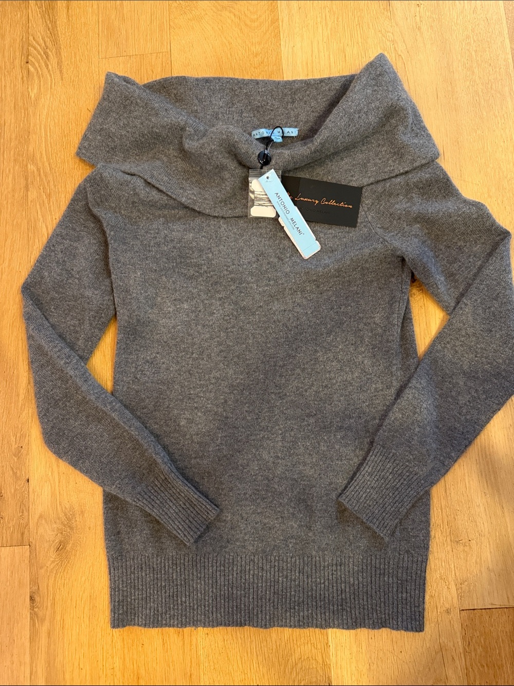 Gray Off-the-Shoulder Wool Blend Sweater by Antonio Melani LUXURY COLLECTION